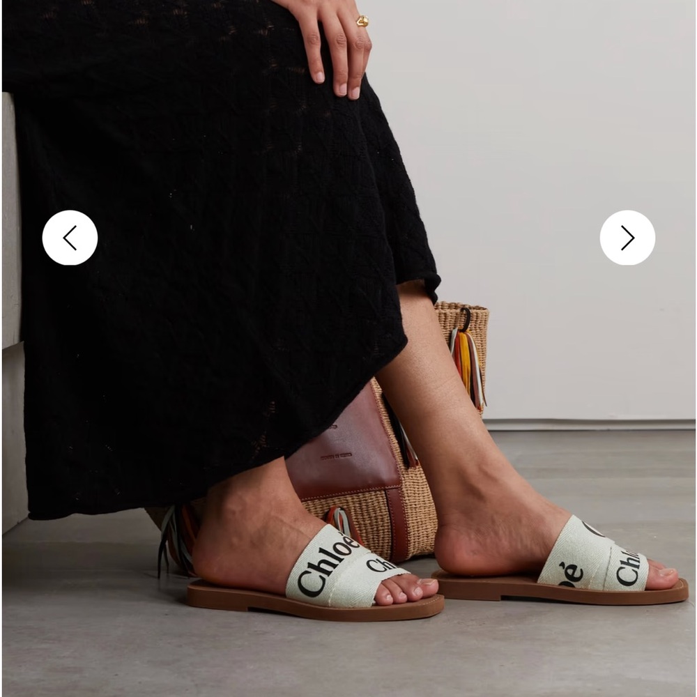 Chloe Woody Canvas Tan and Cream Sandals